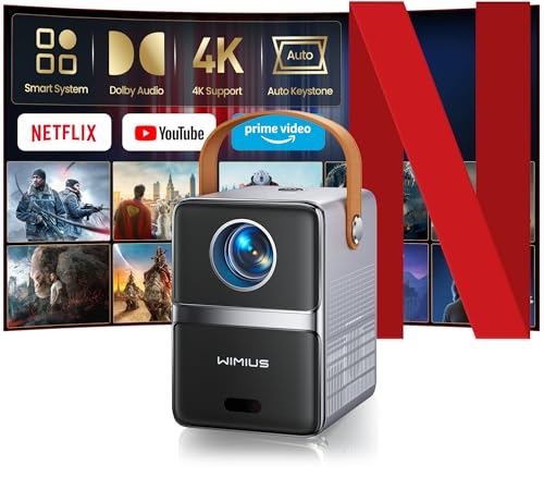 Mini Beamer 4K [Netflix Official|Dolby Audio] Smart Beamer Klein with WiFi6 2-Wege Bluetooth Full HD...