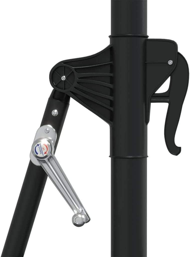 Close-up of the crank lift mechanism and angle adjustment lever
