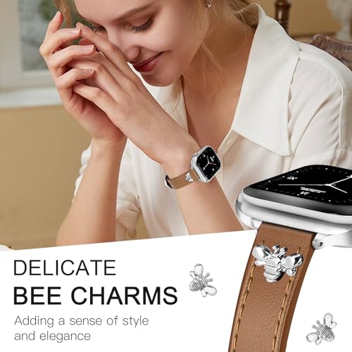 Image of JR.DM Slim Leather Bands Compatible with Apple Watch Band 38mm 40mm 41mm 42mm 44mm 45mm 46mm 49mm, Genuine Leather Band with Charms, Feminine Design for Iwatch Ultra SE Series 11 10 9 8 7 6 5 4 3 2 1