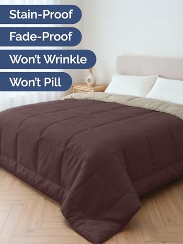 Image of Cal King Size, Brown /Beige Alternative Down Comforter - Warm, Lightweight & Breathable Hotel Quality Bedding Set for Men, Women, Kids and Teens - All Season Cooling Microfiber Duvet Insert Comforter