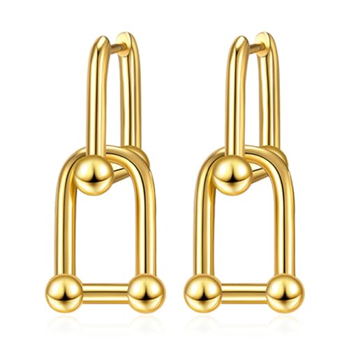 BG&WLing 18K Gold Plated Link Earrings for Women, Paperclip Link Chain Earrings Double Hoop Dangle Earrings Trendy Jewelry Gift for Her