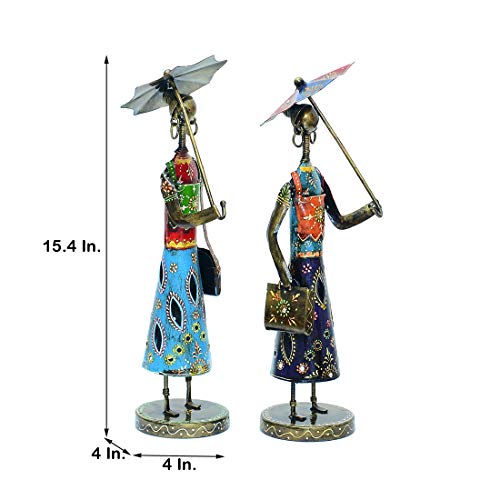 Image of Metal Handpainted Decorative Umbrella Doll (Set of 2) Figurine Showpiece