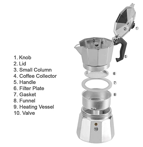 Image of Aluminum Moka Stove Coffee Maker, Moka Pot Coffee Maker for Gas or Electric Stove Top, 3 Cups (Silver)