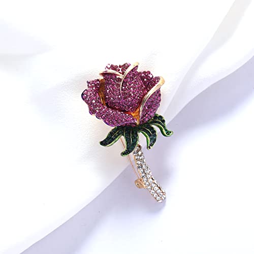 Image of YOQUCOL Elegant Cubic Zirconia Crystal Rhinestone Red Rose Shape Brooch Pin for Women Grils
