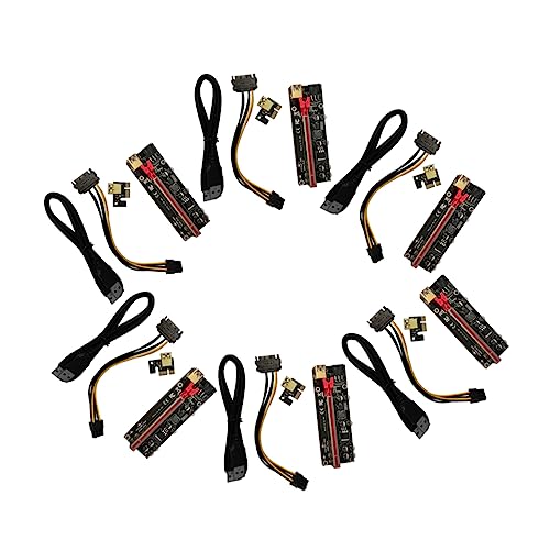 KONTONTY 6sets Pci-e to Riser Adapter Card USB Plated Stable Power Supply Led Indicator for Gpu Extension and Connection