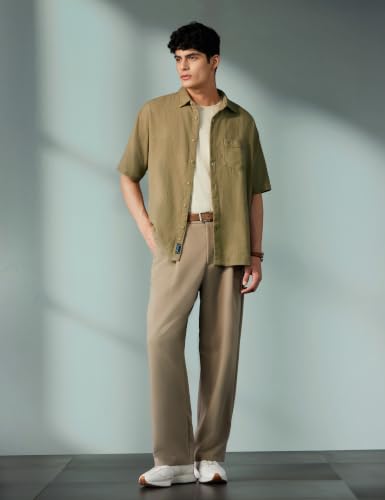 Image of Allen Solly Men's Textured Casual Shirt | Drop Shoulder | Half Sleeve | Relaxed Fit | Casual & Streetwear Style