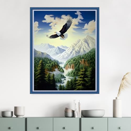 Image of Dimensean Stamped Cross Stitch Kits Full Range of Embroidery Patterns Starter Kits for Beginners Adult DIY Cross Stitches Needlepoint Kits 11CT-Forest Eagle 16x20 inch