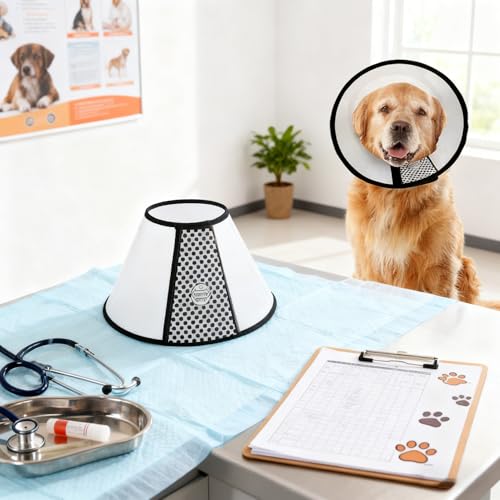 WYFCR Pet Cone Recovery, Großer Hund Einstellbare Elizabeth Recovery Schutzhalsband, Anti-Biss Leck Sicherheit Nackenbezug, für nach der Operation Wundheilung, Trimmen Nägel, (Halsumfang 43-49cm)