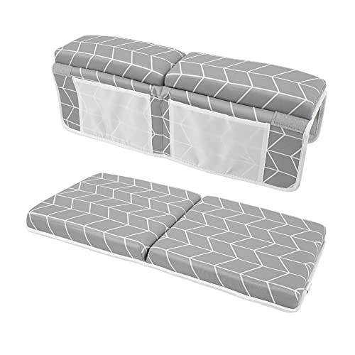 Image of Baby Bath Pad Kneeler 1.77 inch Soft Baby Bath Kneeler Pad 4 Organizer Pockets Bathtub Pad for Newborn Girls Boys Plaid