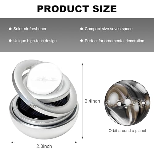 Image of Car Solar Energy Air Freshener, Solar Powered Rotating Air Purifier Aromatherapy Diffuser, Rotatable Interior Fragrance for Car Office Home Decoration, Car Accessories (Silver)