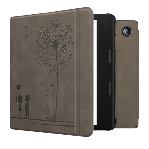 kwmobile Schutzhülle für Tolino Epos 3 Hülle - eReader Case aus Kunstleder mit Auto Sleep Funktion - Pusteblume Love mit Grau