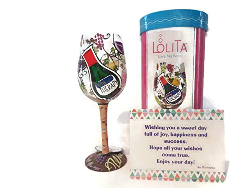 Lolita"My Therapy" Wine Glass Hand Painted - Best Birthday Gift for Women, Best Friend, Sassy Girl, Fun Birthday Gifts