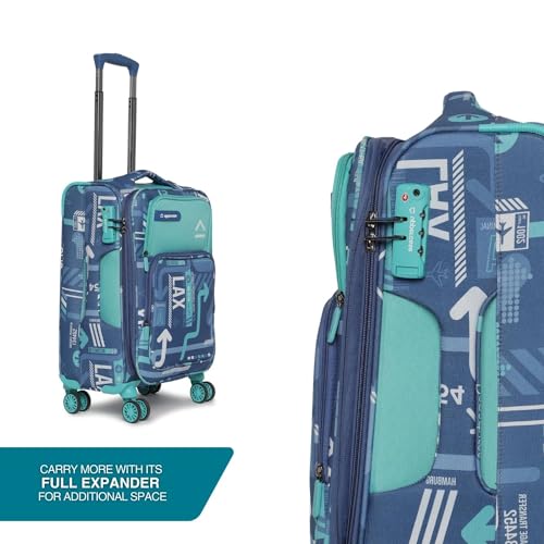 Image of uppercase Polyester Jfk Plus 6800Est3Dbl Cabin Eco Soft Trolley Bag,Dust Resistant Luggage Made Of Sustainable Material,8 Spinner Wheel Trolley Bag With Tsa Lock, (Denim Blue),57 Cm,Small
