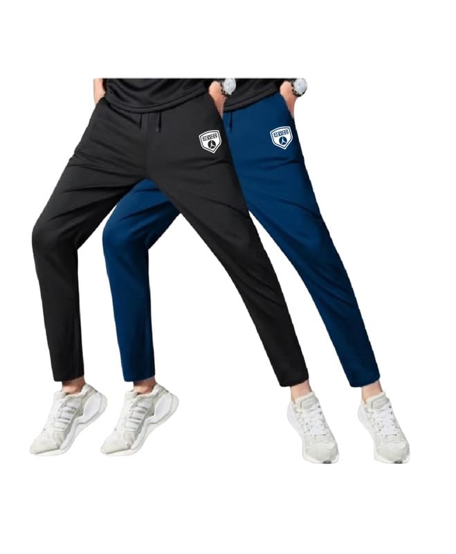 Latest Men's Slim Trackpants| Lowers for Men 4 Way Lycra Blend (Black & Blue)-picture-35