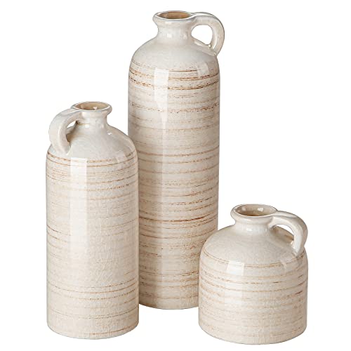 Ceramic Small Vase Set of 3, Modern Farmhouse or Living Room Decor, Rustic Home Décor,Table Flower Vases for Dried or Fresh Flowers,Entry Way & Small Shelf Vases.…