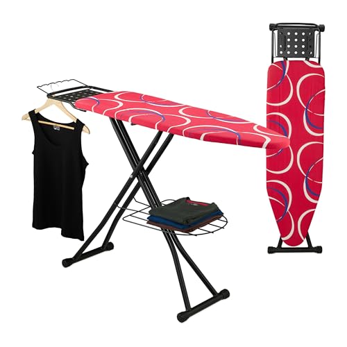 Relaxdays Table à Repasser, Pliable, Planche réglable en Hauteur, Plateau de Repassage L x P : env. 110 x 33 cm, Rouge