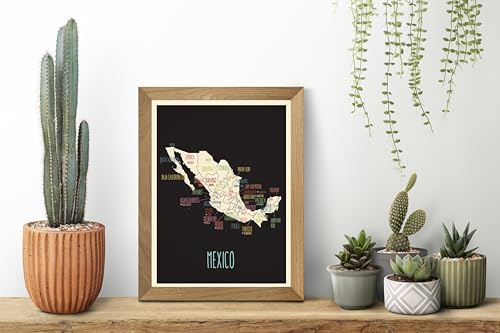 メキシコ ウォールマップ アートポスター (11インチ x 14インチ) ブラック - メキシコの地図 ウォールデコレーション - メキシコのウォールアート 旅行者/子供部屋/教室/プレイルーム/オフィス/寝室用 [2]