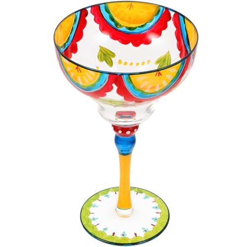 DEARMAMY Copa de Margarita Pintada a Mano de Vidrio Transparente Copa de Cóctel Decorativa para Vino y Jugos Vaso Artístico para Fiestas Bodas y Cenas Formales