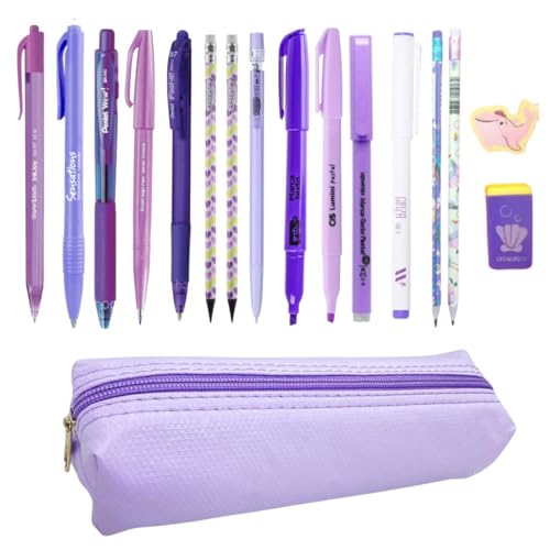 Kit Estojo Tons de Lilas e roxo Escolar Universitaro Completo