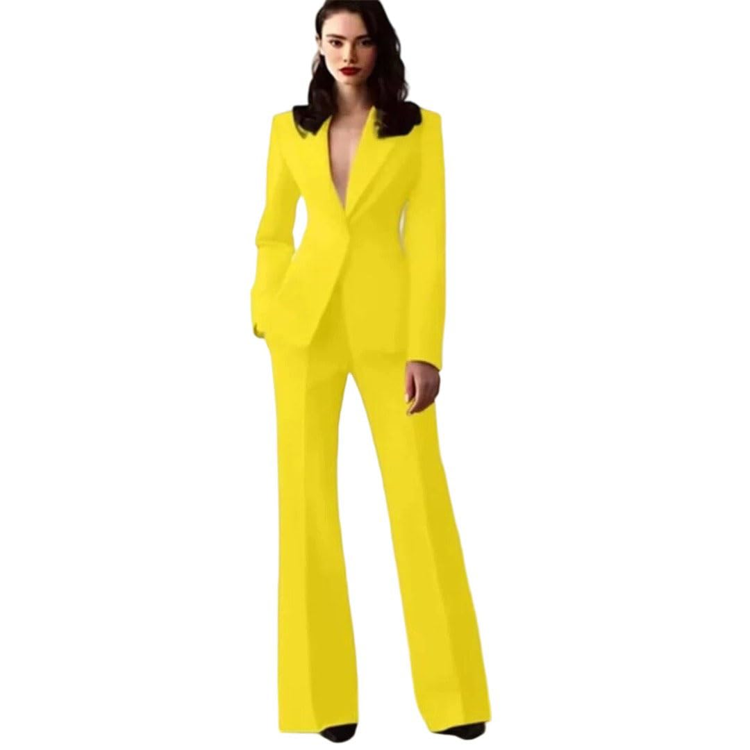 Women Suit 2 Pieces Red Single Button Solid Slim Business Work Office Daily Commute Casual Set Blazer and