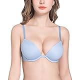 Deyllo Women’s Push Up Underwire Bra Super Padded T-Shirt Bra Add Two Cups(Blue,34B)