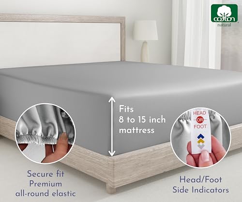 California Design Den 2 Twin XL Fitted Sheets, 400 Thread Count Twin XL Fitted Sheet 100% Cotton Sateen, Fitted Sheets with Deep Pockets (Light Grey)