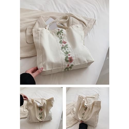 Fashion Women Large Capacity Canvas Bag Embroidery Flower Shoulder Bag Casual Travel Work Shopping Underarm Handbag4