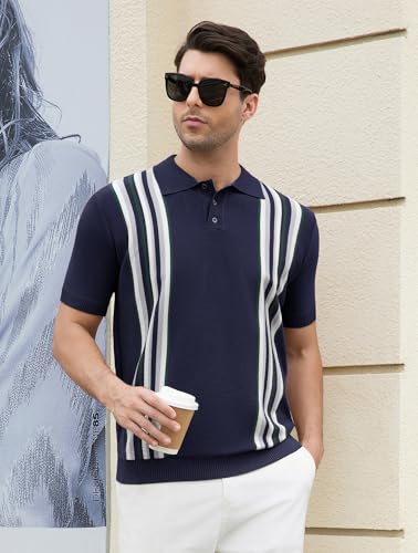 Esabel.C Mens Polo Shirts Short Sleeve Striped Casual Fashion Knit Golf Shirt Regular Fit3