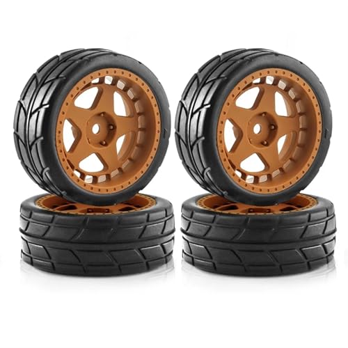 RC Neumáticos Piezas Compatible Con Tamiya TT01 TT01E TT02 XV01 XV02 TA06 PTG-2 144001 144010 124007 124017 1/10 RC Car 4 Piezas 65 Mm Rueda De Neumático De Goma(Yellow)
