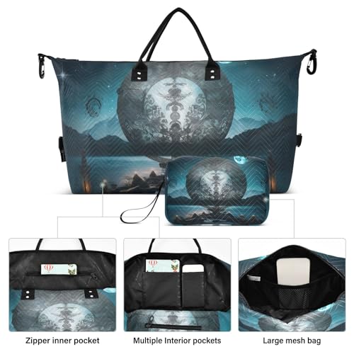 Large Travel Duffel Bag, Moon Dreamcatcher Sun Sports Tote Gym Bag, Shoulder Weekender Overnight Bag for Women Men, Carry On Luggage with Toiletry Bags2