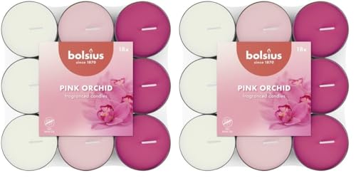 Bolsius - 18 Bougies Chauffe-Plat Parfumées – Orchidée Rose - Durée de Combustion de 3.5 Heures - Diamètre 38 mm - Extraits Naturels - Contient de la...
