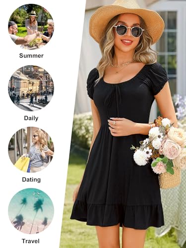 HUHOT Teen Petite Women Floral Short Summer Mini Dresses with Pockets Cute Milkmaid Sundress3