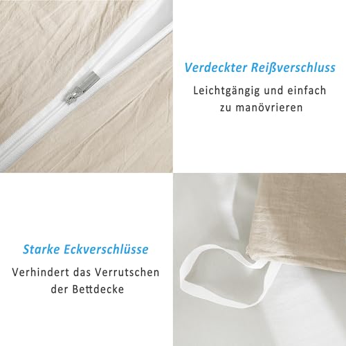 ATsense Bettwäsche 135x200 Baumwolle 2teilig, Stonewashed Bettwäsche-Sets Hell Taupe Ähnlich wie Leinen, Oeko-TEX… – Ansicht 5