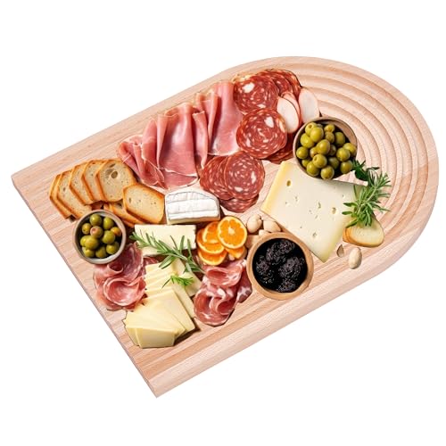 Whole Housewares Wood Serving Board (12.6" x 9") with Unique Spiral Groove Design - Versatile, Durable, and Stylish Wooden Tray for Home Decor and Entertaining - Easy to Clean, Ideal Gift