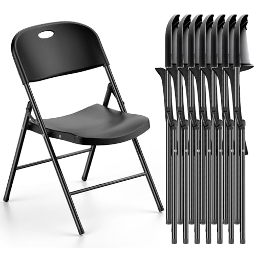 Nazhura 350 Weight Limit Heavy Duty Plastic Folding Chair with Reinfoced Steel Frame for Indoor and Outdoor, Wedding, Party, Restaurant, Meeting Room, Patio and Garden (Black, 8 Pack)