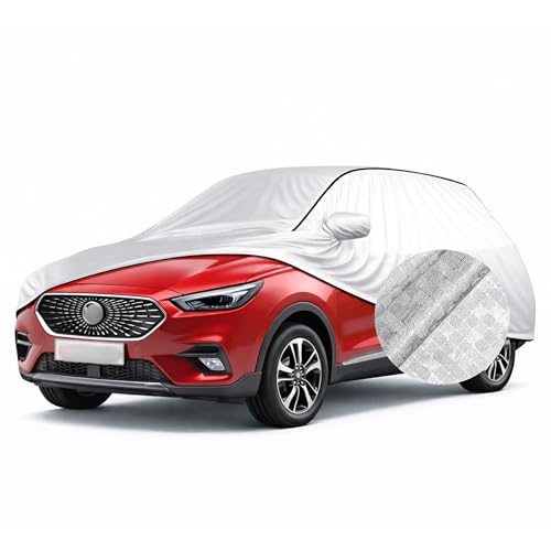 Image of SEAZEN Waterproof Car Cover for MG Astor | Dustproof, UV & Scratch Resistant Soft Cotton Lining | Triple Stitched, Mirror Pockets & Elastic Hem | Metallic Silver with Black Piping