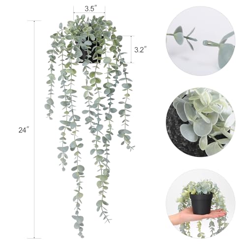 COCOBOO 1pcs Artificial Hanging Plants Fake Eucalyptus Potted Plant Hanging Plant for Wall Room Home Indoor Outdoor Shelf Decoration - Image 3