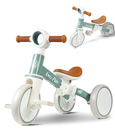 LOL-FUN Kids Tricycle Age 1-3 Year Old, Toddler Balance Bike for 2 Years Old, 4 in 1 Kids Trike for Boys Girls Gift Present, 3 Wheel Baby Bicycle with Removable Pedal