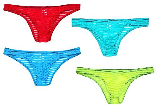 COMLIFE Men's Striped Mini Bikini Triangle Panties Low Rise Ice Silk Breathable Briefs Underwear