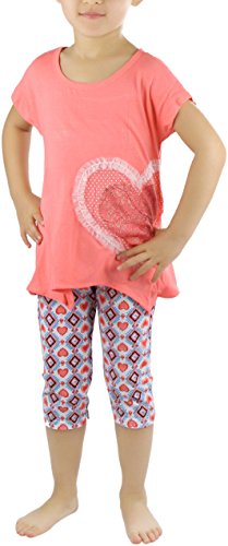 Image of ToBeInStyle Girl's 2 Piece Outfit Top & Leggings Set Casual Graphic Shirt Capri Pants