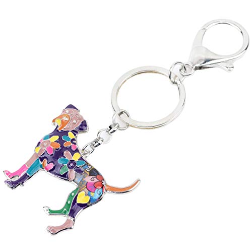DOWAY Cute Emaille Boxer Hund Schlüsselanhänger Tasche Charms für Damen Frauen Hund Schmuck Geschenke (Violett)