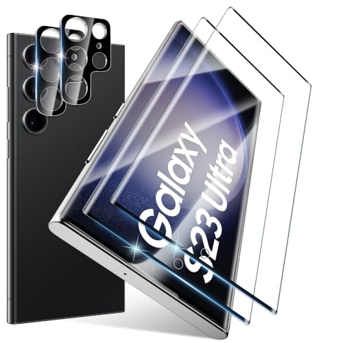 JavoYion 2+2 Pack for Samsung Galaxy S23 Ultra Screen Protector and Camera Protector Fingerprint Support Bubble-Free Case Friendly 9H Hardness Clear Glass for Galaxy S23 Ultra 5G