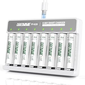DREAMME 3600mWh 1.5V Rechargeable AA Lithium Batteries 8 Pack with 8-Bay Fast Charger – 1.5V High Power Batería Doble Li-ion Battery Set for Outdoor/Security Cameras