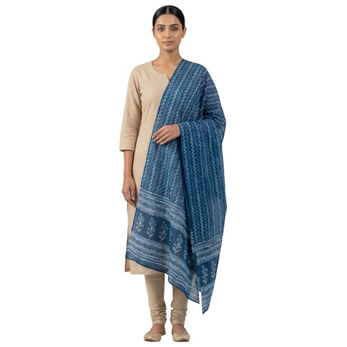 Image of Women's Striped Pattern Pure Cotton Jaipuri Printed Dupatta Lightweight Soft Comfortable Traditional Design