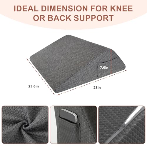 Knee Wedge Pillow, Memory Foam Leg Pillow Bed Wedge for Sleeping, Post Surgery Triangle Pillow Wedge for Knee Support, Leg Elevation, Knees Hip Back Pain Relief (23.6" x 23" x 7.9", Large Size, Black)