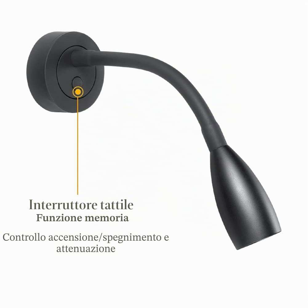 2 x Lampade da Lettura a LED 12V Dimmerabile Spot Camper Barca Lampada da Parete da Comodino 24V Flessibile a Collo di Cigno, Per Caravan Furgone, con Caricatore USB&Interruttore Dimmer