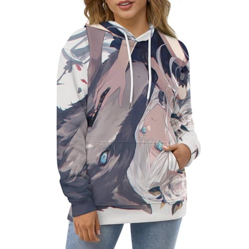 Sweat à capuche loup fleurie style pullover unisexe taille S
