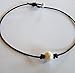 Seasidepearls30A Pearl and Brown 17in Genuine Leather Necklace/Choker