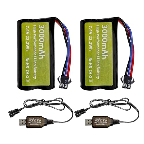2CPS 7.4V 3000mAh 15C 2S Li-Ion Batería con Enchufe SM-3Pcon Cable de Carga USB para DE43 DE60 9500E Vehículos teledirigidos Huina 1575 Coche de Juguete de Control Remoto RC