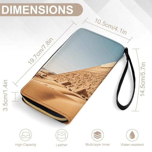 Women Wallets Egyptian Pyramid in Desert Leather Wallet for Women Thin Wallet with Zipper Pocket Card Holder2